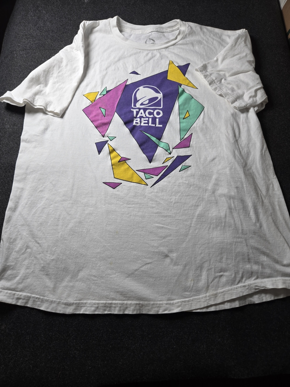 Taco Bell Logo Tee in White with Purple & Teal Accents